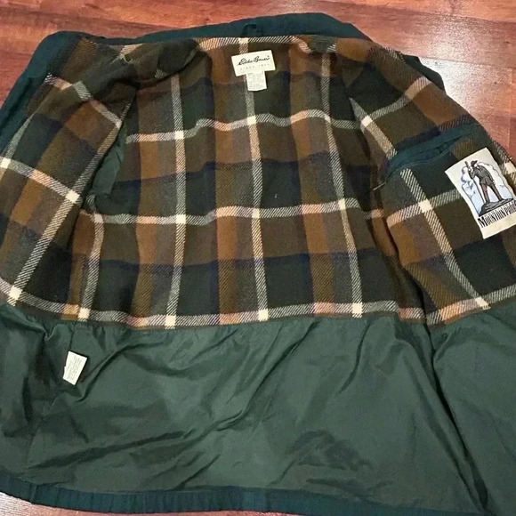 Vintage Eddie Bauer Men Green Plaid Wool Lined Coat Mountain Parka Jacket Large - Picture 5 of 11